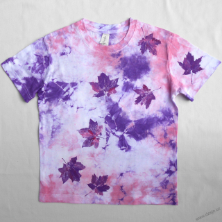Dětské bílo-růžovo-fialové triko s listy (8 let)