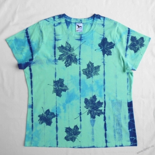 Mentolovo-modré dámské triko s listy XXL