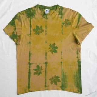 Béžovo-zelené batikované triko s listy XL