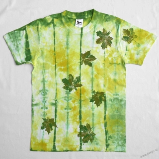 Bílo-zelené batikované triko s listy S