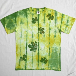 Bílo-zelené batikované triko s listy XL