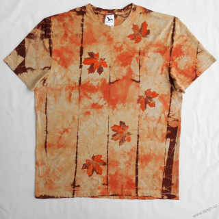 Béžovo-oranžovo-hnědé batikované triko s listy XXL