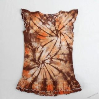 Dívčí bílo-žluto-oranžovo-hnědé batikované šaty 12/14