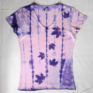 Růžovo-fialové dámské triko s listy XL