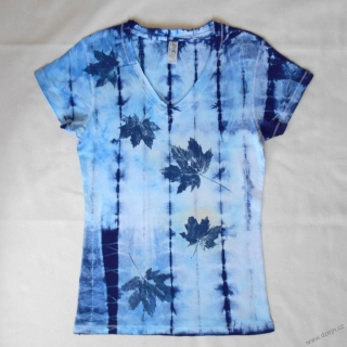 Bílo-modré dámské triko s listy L