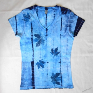 Bílo-modré dámské triko s listy XL