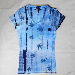 Bílo-modré dámské triko s listy S