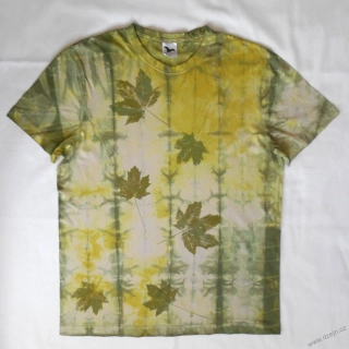 Béžovo-zeleno-olivové batikované triko s listy XL