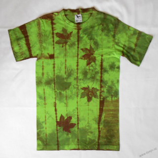 Zeleno-olivovo-hnědé batikované triko s listy XS