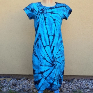 Tyrkysovo-černé dámské batikované šaty