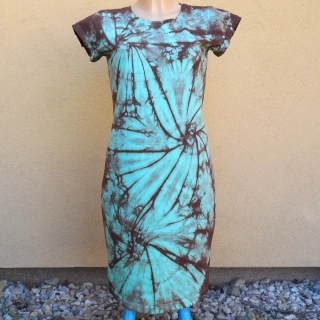 Mentolovo-hnědé dámské batikované šaty