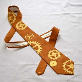 Kravata s ozubenými kolečky - sv. hnědá