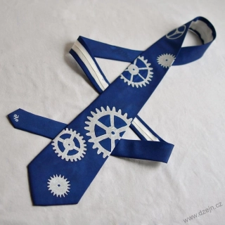 Kravata s ozubenými kolečky - tm. modrá