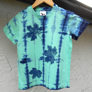 Dětské mentolovo-modré triko s listy (6 let)