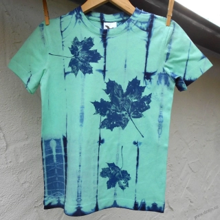 Dětské mentolovo-modré triko s listy (8 let)