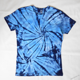 Bílo-modré batikované dámské triko XXL