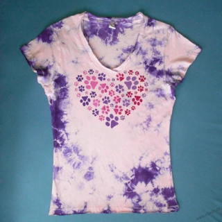 Růžovo-fialové dámské triko s kočičími stopami L