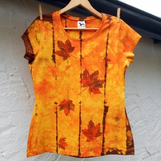 Žluto-oranžovo-hnědé dámské triko s listy L