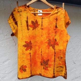Žluto-oranžovo-hnědé dámské triko s listy XXL