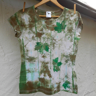 Bílo-olivovo-zelené dámské triko s listy L