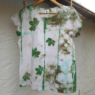 Bílo-olivovo-zelené dámské triko s listy XL