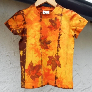 Žluto-oranžovo-hnědé dětské triko s listy (4 roky)