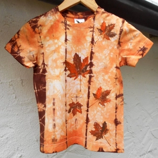 Dětské bílo-oranž.-hnědé triko s listy (6 let)