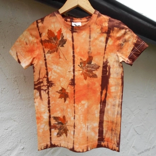 Dětské bílo-oranž.-hnědé triko s listy (8 let)