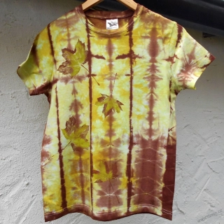 Bílo-žutozeleno-hnědé dětské triko s listy (12 let)