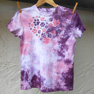 Bílo-růžovo-fialové dětské tričko se stopami (10 let)