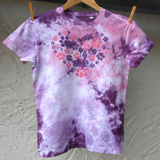 Bílo-růžovo-fialové dětské tričko se stopami (12 let)