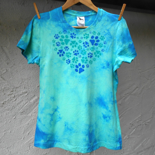 Mentolovo-modré dámské triko s kočičími stopami M