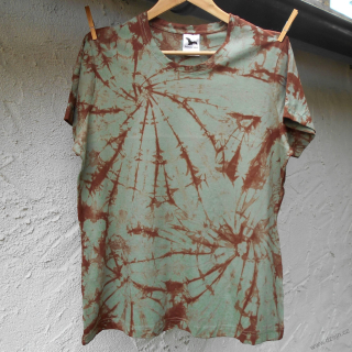 Šedozeleno-hnědé batikované dámské triko XL