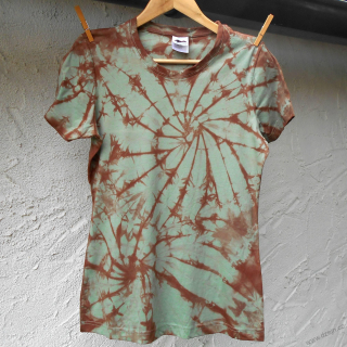 Šedozeleno-hnědé batikované dámské triko M