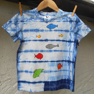 Bílo-žluto-červené dětské tričko s rybičkami (6 let)