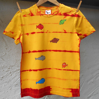 Žluto-červené dětské tričko s rybičkami (10 let)