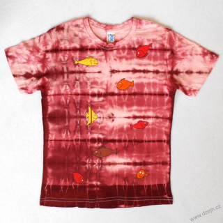 Růžovo-vínové dětské tričko s rybičkami (5-6 let)