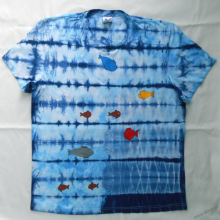 Modré batikované tričko s rybami XL