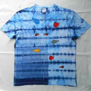 Modré batikované tričko s rybami XL