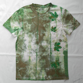 Bílo-zeleno-olivové batikované triko s listy M