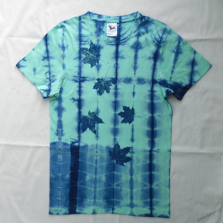 Mentolovo-modré batikované triko s listy S