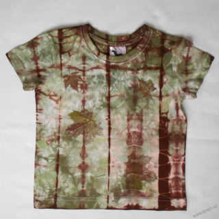 Bílo-hnědo-olivové dětské triko s listy (4 roky)