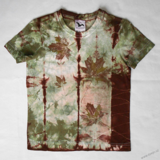 Bílo-hnědo-olivové dětské triko s listy (6 let)