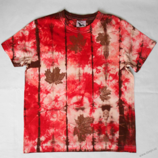 Dětské bílo-červeno-hnědé triko s listy (10 let)