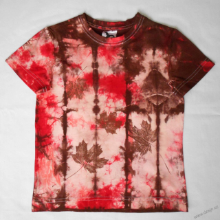 Dětské bílo-červeno-hnědé triko s listy (6 let)