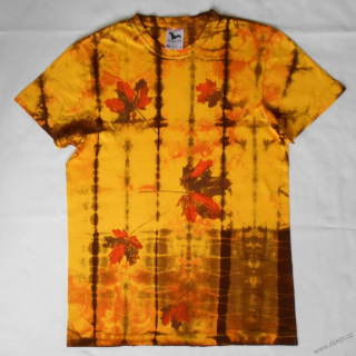 Žluto-oranžovo-hnědé triko s listy S