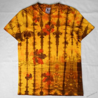 Žluto-oranžovo-hnědé triko s listy M