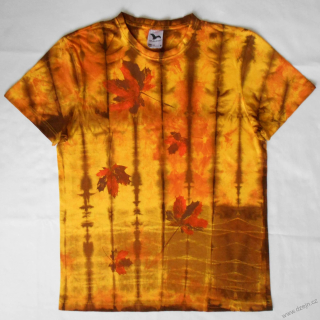 Žluto-oranžovo-hnědé triko s listy M