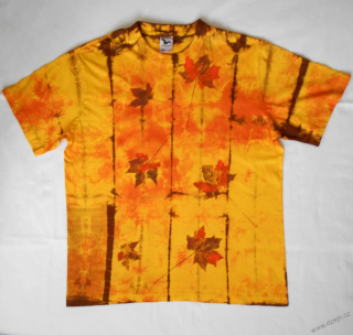 Žluto-oranžovo-hnědé triko s listy XXL