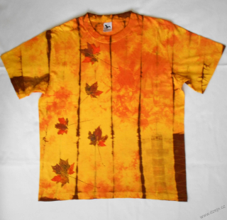 Žluto-oranžovo-hnědé triko s listy XXL